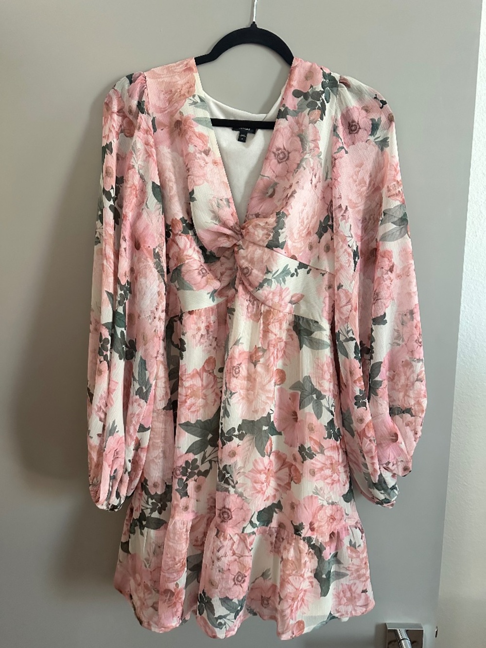 Express Rosette Floral Twist Front Mini Dress Medium Pink